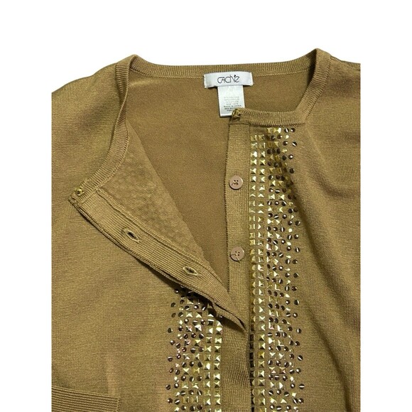 Cache Woman's Gold Sweater With Embellishments. Hidden Button Down Sz M - Picture 6 of 6